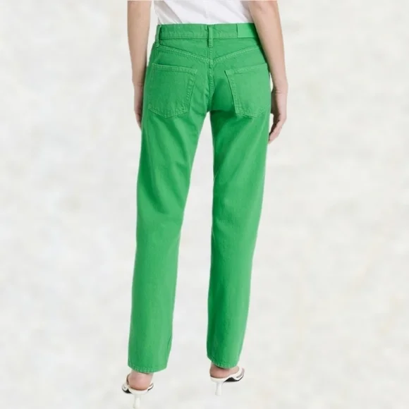 FRAME Le Slouch Mid-rise Straight Leg 5 Pocket Brushed Cotton Jeans, Apple Green